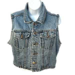 Jonny.Q 90s Denim Vest Y2K Vtg Women's 100% Cotton Blue Jean Size M Button Up